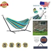 Luxury Double Cotton Hammock with Sturdy Steel Stand - Easy Assembly & Carry Bag