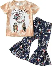 [Generic] Skirt Set for Girls Kids Y Two Set Girls Pants Printed 16 Flared Infant Short Pieces Top Outfits Sleeves Girls Outfits&Set Babies for Babies Blue