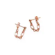 ANYCO Fashion Earrings Rose Gold 926 Sterling Silver Bohemian Link Chain Stud for Women Hollow Chain Jewelry Gift