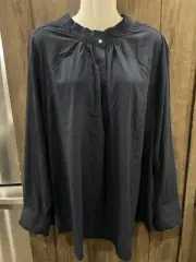 Tahari Womens Top 3XL Long Sleeve Soild Blue New Modern Peasant Cottage Core