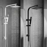 ACA WELS Shower Head Set 8" Ultrathin Square Twin Shower head Handheld Spray Set Chrome Black