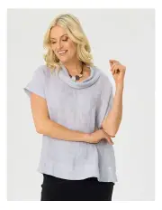 [Fella Hamilton] Cressia Short Sleeve Linen Cowl Top in Silver
