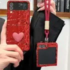 Electroplated Pleated Pattern Case with Love Charm for Samsung Z Flip 6/5/4/3