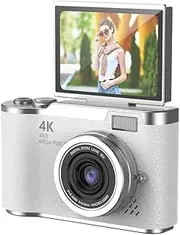 4K Digital Camera 48MP Portable CCD Camera 8X Zoom Video Recorder Gift (White)