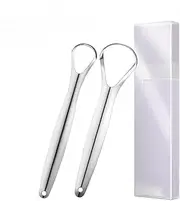 Stainless Steel Tongue Scraper 2-Pack (1 Large + 1 Small), Includes Storage Case, Freshens Breath & Prevents Bad Breath, Ideal for Adults & Kids