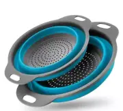 Collapsible Silicone Colander- Large And Small Silicone Kitchen Strainer(Blue)