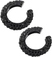 [LIFKOME] 2pcs Rhinestone Clip Earrings for Women Chunky C-shaped Ear Cuffs Flat Back Hoop Earrings Non-pierced Alloy Jewelry for Weddings