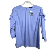 NWT J. McLaughlin Baylee Blouse Light Blue Ruffle 3/4 Sleeve Top Size M