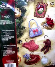 Bucilla"SHOPPING SPREE" Felt Christmas Ornaments Kit-(6) RARE Red Hat OOP