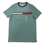 NWT Tommy Hilfiger Mens Essential Flag Logo Ringer Short Sleeve T-Shirt Tee Teal