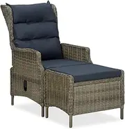Reclining Garden Patio Chair Lounge with Footstool Rattan, Foldable Outdoor Furniture for Deck, Balcony, Garden Chairs- Brown