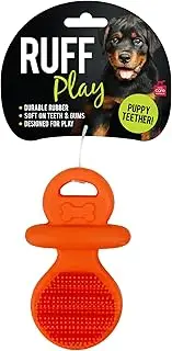 Ruff Play Rubber Puppy Teething Pacifier Dog Toy, 9.5cm, Orange - Dog Teething Toy, Durable Dog Chew Toys, Perfect for Puppies, Aids Dogs Dental Health