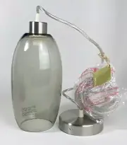 West Elm Smoked Glass Tall Drop Pendant Lamp with Brushed Silver Cap New