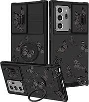 [Funermei] (2in1 for Samsung Galaxy Note 20 Ultra Case for Women Butterfly Cute Girls Phone Cover Girly Pretty Black Butterfly Design with Camera Cover+Ring Stand Funda for Galaxy Note 20 Ultra Case 5G