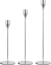 Set of 3 Silver Candlestick Holders Silver Candle Holder Taper Candle Holders Candle Holders Decorative Candlestick Holder(Silver)