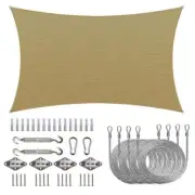 COLOURTREE Rectangle Sun Shade Sail 18'x12' Sand Beige 190GSM + Installation Kit