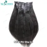 Yaki Straight Seamless Clip in Human Hair Extensions PU Clip Ins Yaki Human Hair