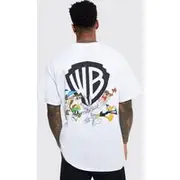 Mens White Oversized Warner Bros Logo License T-shirt