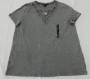 Torrid Gray Classic Fit Cotton Modal Crochet V Neck Tee Top NWT Size 00