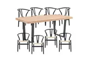 Divano Petunia 9pc 210cm Dining Table Set 8 Wishbone Chair Elm Timber Wood Metal Leg