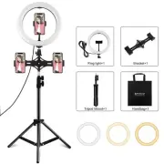 Horizontal Dual Phone Brackets with Tripod Mount & Led Ring Light Kit for Vlo...