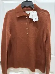 Vince Cinnamon Brown Rust Pull Over Button Polo Style Sweater Size XL Women's