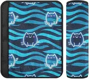 Wave Blue Cute Animal Cat 2 pcs seat Belt Strap, Stop seat Belt Cutting into Neck, Covers for seat Belts for Van Most Cars Van 10x7.7 in Protector para cinturón de carro