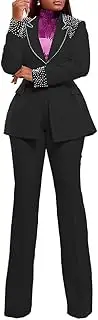 [HuiSiFang] Women 2 Piece Blazer Sets Elegant Pearl Dressy Pant Suits Business Casual Blazer Outfits Work Office