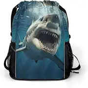[KLSVTMEA] Drawstring Backpack, Shark Mouth Printed Lightweight Rope Sports Bag, Gym Bag Backpack For Men Women Is Suitable For Sports, Travel, Fitness, And More, Shark Mouth, 17.9*16.3*14.2, Shark