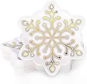 Whaline 48 Pack Christmas Paper Plates Snowflake Shape Disposable Plates Gold Foil Winter Decorative Tableware for Dessert Appetizer Xmas Party Supplies, 8.6 x 9.7 Inch