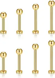 [JSDDE] Labret Piercing Gold Set Lip Piercing Stud with Ball Conch Piercing Helix Tragus Piercing Cartilage Earrings Stud Medusa Piercing Gold 6-12 mm, Unzutreffend, Stainless Steel, No Gemstone