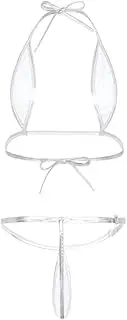 [Generic] Women's Sexy Bikini Swimsuit Set with Transparent Thin mesh Three Point Thong Underwear