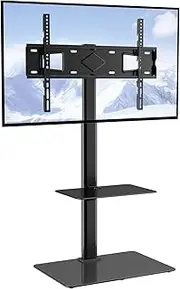 VEVOR Swivel Tall TV Stand Mount for 32 to 65 Inch TVs, Height Adjustable Portable Floor Stand With Tempered Glass Base for Bedroom, Living Room