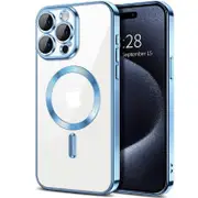 For Apple iPhone 16 Pro MagSafe Magnetic Case with HaloLock Shockproof Protective Electroplating Clear Cover (Blue)