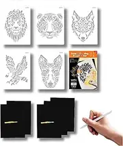 11PCS Scratch Art Scratch,templates for Crafts, Rainbow Painting Sketch Paper,Scratch Art for Adult and Kid,A4 Size, No Paint Needed, Beginner-Friendly Creative Set