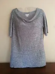 NWT JACLYN SMITH Women's S Gray Sequin Polyester Acrylic Short Sleeve Sweater