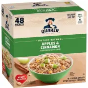 Quaker Instant Oatmeal, Apples & Cinnamon, Individual Packets, 48 Count