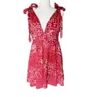 House of Harlow 1960 Red Floral Patchwork Linen Blend Tie Strap Mini Dress Mediu