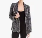 Max Studio Womens Jacket Plus 1X Black Shawl Collar Tweed Open Blazer Classic