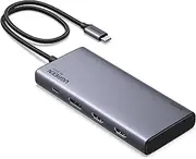 UGREEN Docking Station Triple Display, Revodok Pro 308 USB C Laptop Dock, 8 in 1 Hub with 4K@60Hz Dual HDMI, DisplayPort, 10Gbps 2 Type C& A Data Ports, 100W PD for PC, ThinkPad, Surface Pro, and more