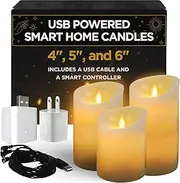 [UBREW USA] Smart Home Realistic Flickering Flameless Candles. USB Powered. Electric Extra Bright Real Wax Pillars LED Candle. Compatible with Alexa, Google Assistant, IFTTT.