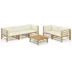 6 Pcs Outdoor Lounge Set Bamboo Rustic Style Modular Design Sofa With Cushions