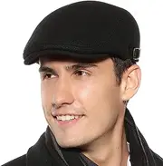 [KEOYA] Men's Newsboy Hat Flat Top Warm Panel Peak Beret Hat Adjustable Lightweight Cap
