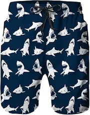 [Airmark] Mens Swim Trunks,Quick Dry Bathing Suits Summer Board Beach Shorts with Mesh Lining, Shark Nave Blue, Medium
