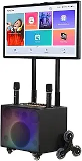 Portable Karaoke Machine Complete Karaoke System Includes Bluetooth Speakers on Wheels, 2 Bluetooth Microphones, Disco Ball, LED Speaker Light, Cell Phone Stand Black