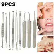 1 Set Of 9Pcs Blackhead Remover Extractor Tool Pimple Blemish Popper Comedone Kit Clip