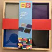 Lego X Target Nesting Appetizer Plates Set of 4 w Wood Tray Purple Blue Grey Bla