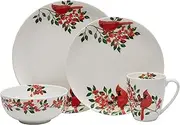 [Mikasa] Cardinal Leaves Holiday Bone China Lightweight Chip Resistant Dinnerware Set, Service for 4