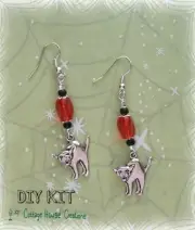DIY Fright Cat Halloween Beaded Earring Kit with Instructions