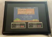 1985 Super Mario Bros Shadow Box Art Display w/2 Real Original NES Controllers!
